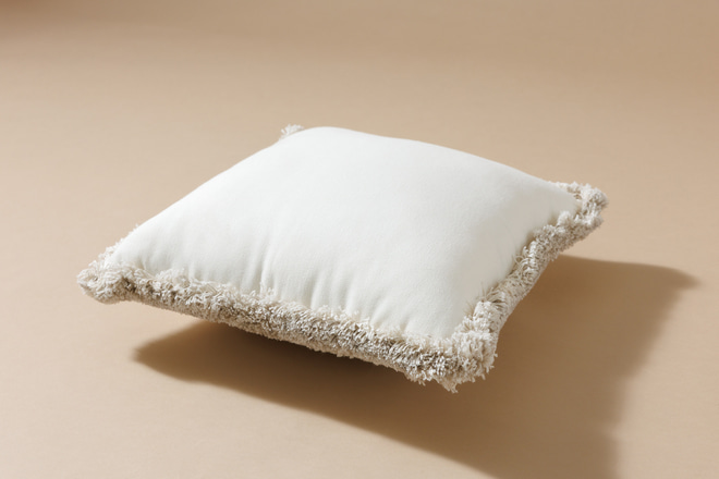 Boho Vanilla Cushion with Beige Fringe