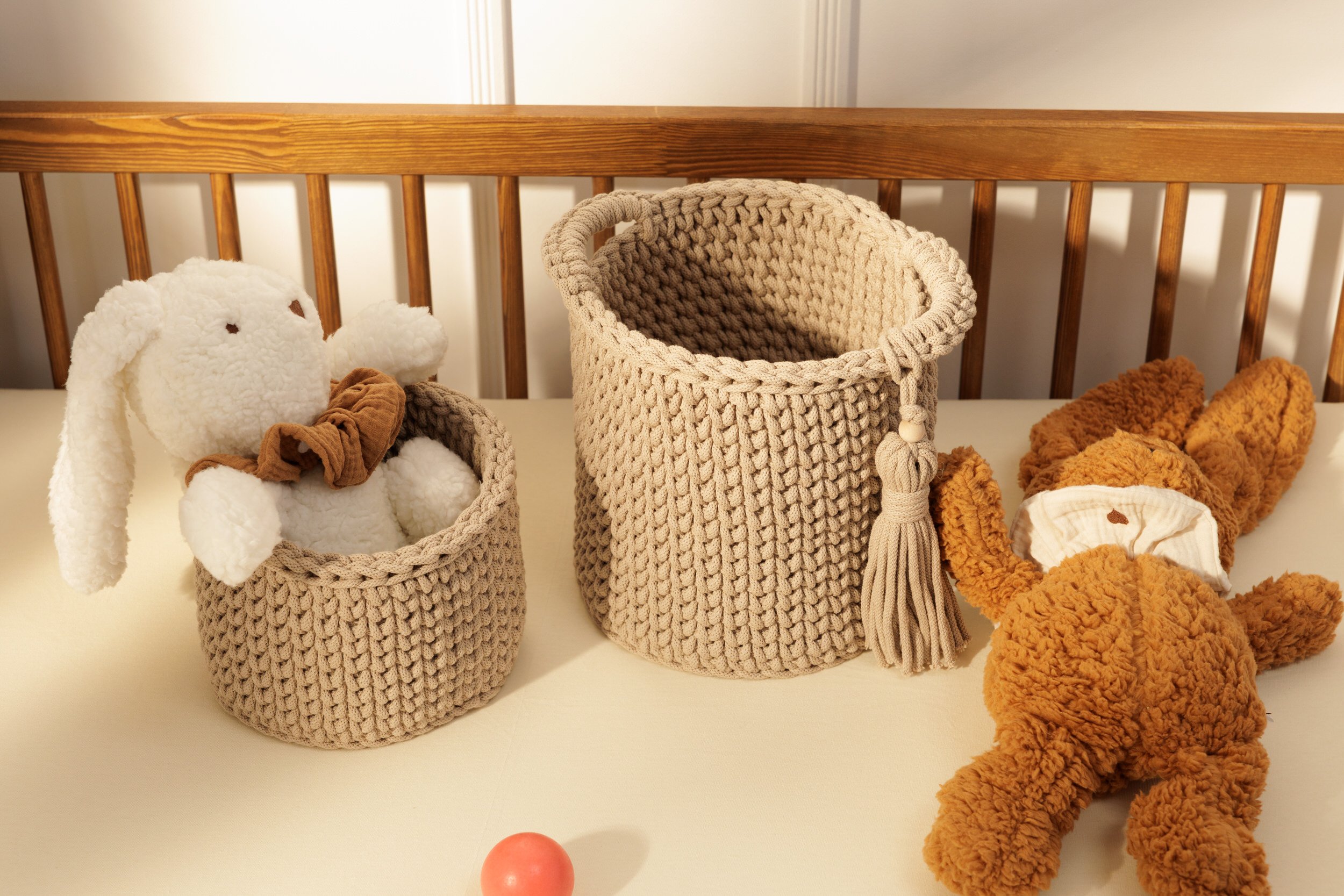Set of 2 Crochet Toiletry Baskets - Mocha Set of 2 Crochet Toiletry Baskets - Mocha