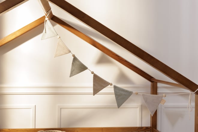 Guirlande Triangles en Velours Côtelé Crème et Vert d'eau