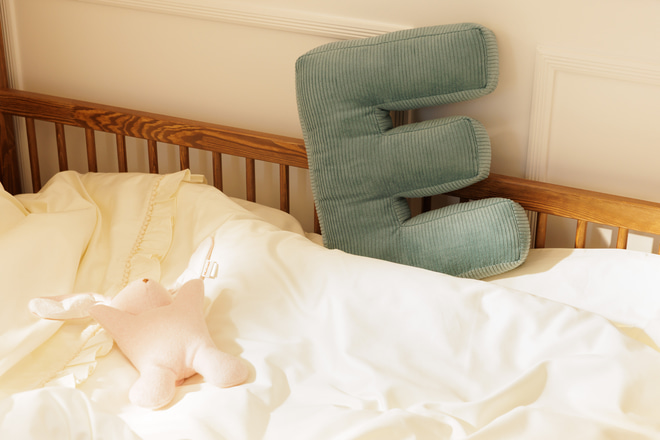 Letter Cushion E - Blue Corduroy