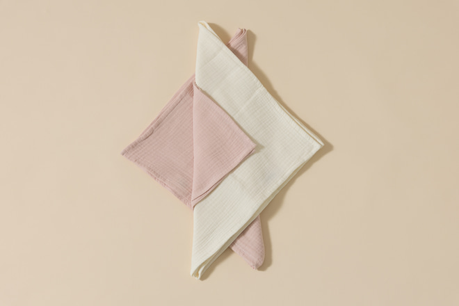 Lot de 2 Langes en Mousseline 75x75cm- Rose et Creme