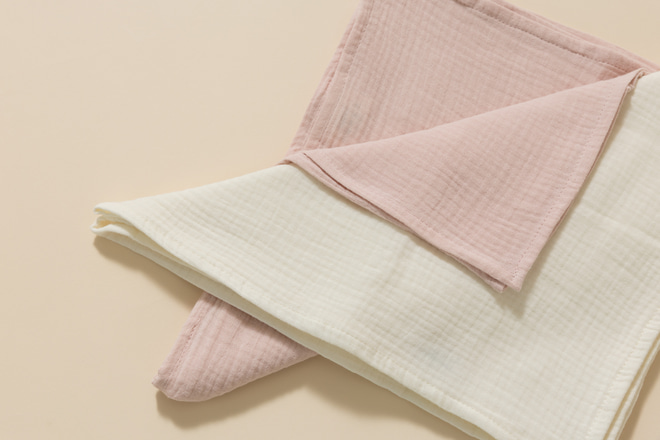 Lot de 2 Langes en Mousseline 75x75cm- Rose et Creme