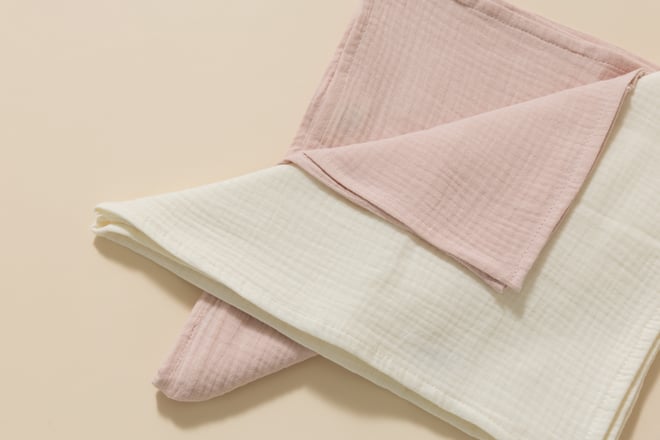 Set 2 2 Musselin-Tüchern - Rosa und Creme