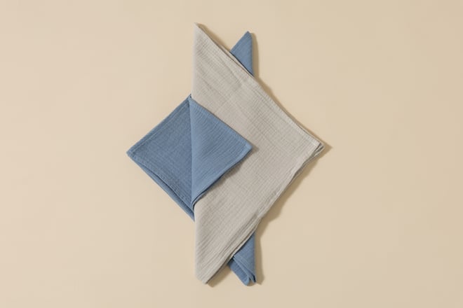 Lot de 2 Langes en Mousseline 75x75cm - Beige et Bleu