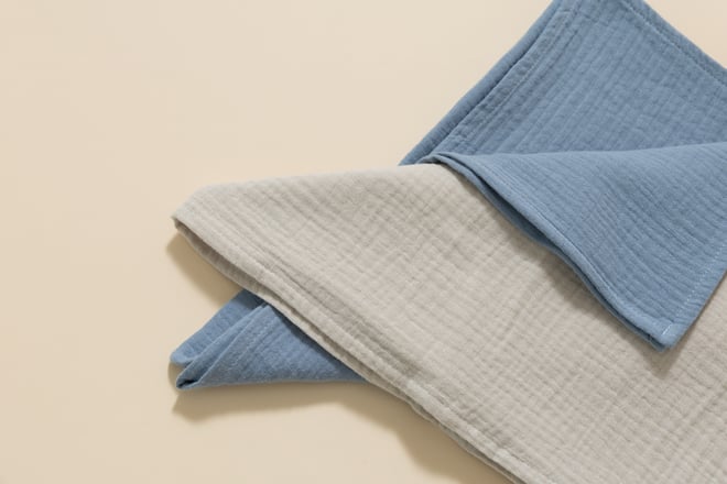 Lot de 2 Langes en Mousseline 75x75cm - Beige et Bleu