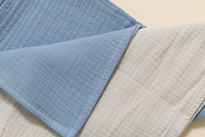 Lot de 2 Langes en Mousseline 75x75cm - Beige et Bleu