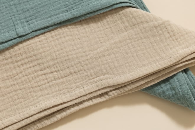 Lot de 2 Langes en Mousseline 75x75cm - Beige et Olive