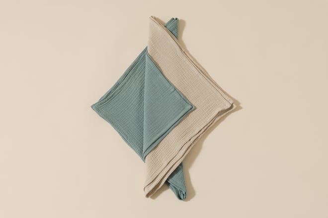 Lot de 2 Langes en Mousseline 75x75cm - Beige et Olive