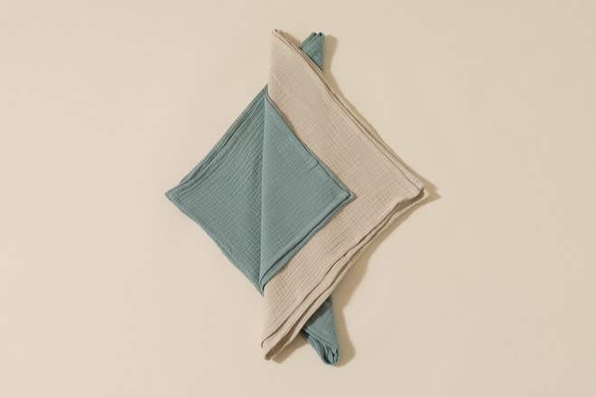 Set 2 2 Musselin-Tüchern - Beige und Olive