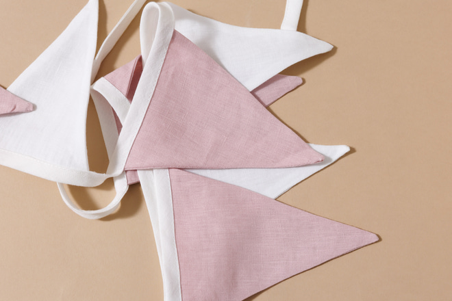 Linen Triangles Garland White and Powder Pink