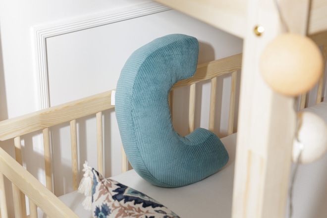 Coussin Lettre C - Velours Côtelé Bleu