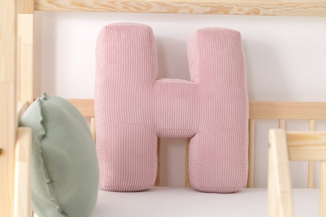 Cuscino Lettera H - Velluto a Coste Rosa