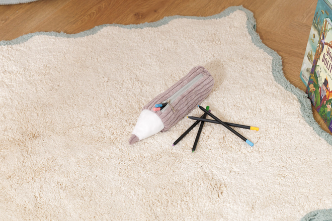 Trousse à Crayons en Velours Côtelé Magenta Grey