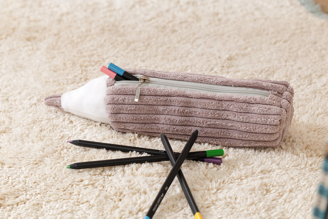 Trousse à Crayons en Velours Côtelé Magenta Grey