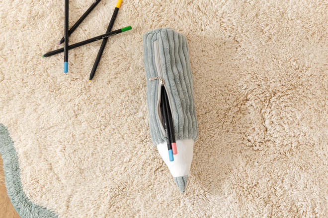 Trousse à Crayons en Velours Côtelé Blueberry Grey