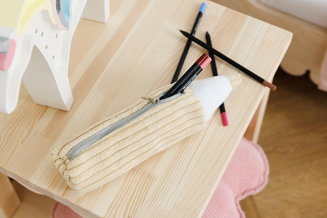 Trousse à Crayons en Velours Côtelé Sandy Yellow