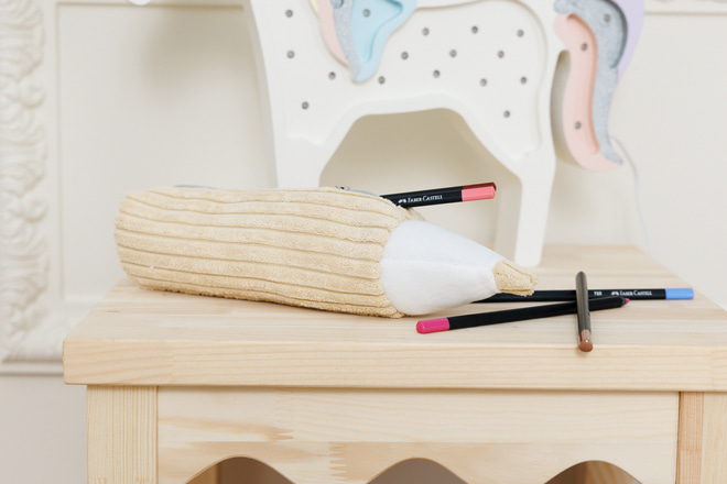 Trousse à Crayons en Velours Côtelé Sandy Yellow