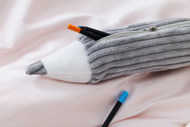 Trousse à Crayons en Velours Côtelé Blueberry Grey