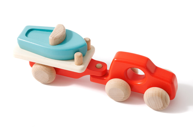 Jouet en bois - Voiture Remorque avec Bâteau