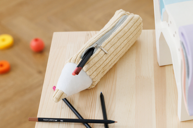 Trousse à Crayons en Velours Côtelé Sandy Yellow