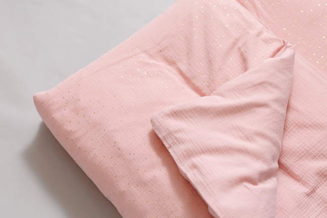 Housse de Couette et Oreiller 120x170 Mousseline de Coton - Sepia Rosé àPois Dorés