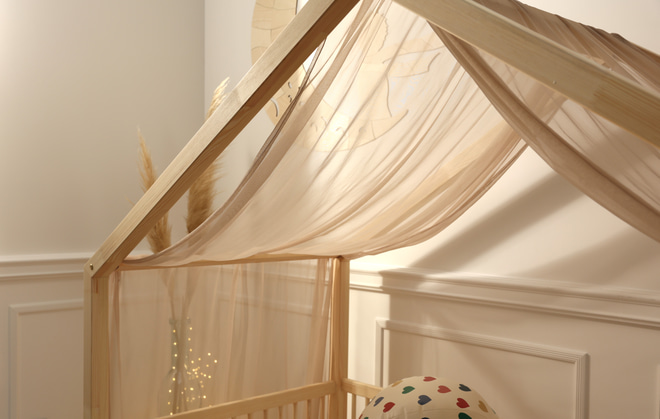 Toile de Lit Cabane Cappuccino en Tulle 