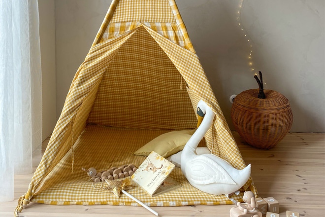 Tipi aus Double-Face-Musselin mit Teppich - Honig