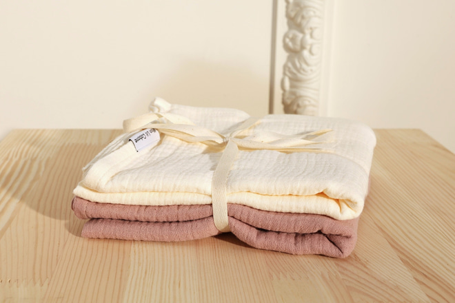 Set 2 2 Musselin-Tüchern - Beige und Creme