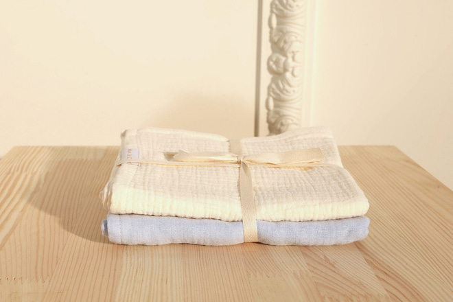 Lot de 2 Langes en Mousseline - Baby Blue et Vanille
