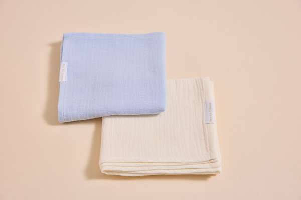 Set 2 Salviette in Mussola - Azzurro bebè e Vaniglia