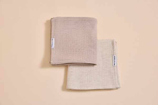 Set 2 Salviette in Mussola - Beige e Lino Naturale