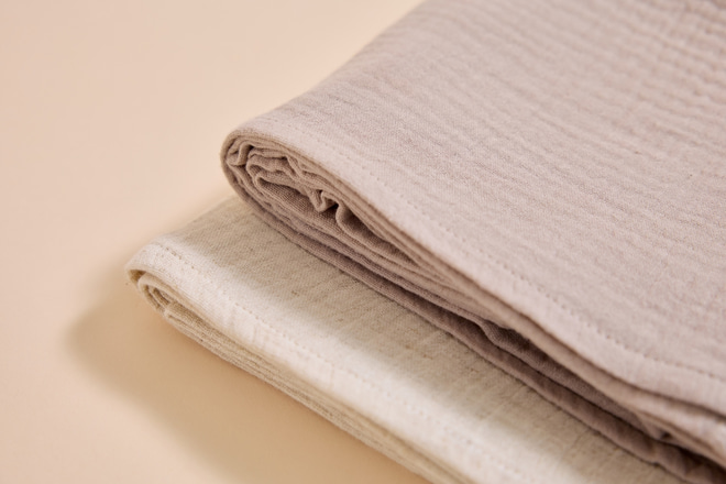 Lot de 2 Langes en Mousseline - Beige et Lin Naturel