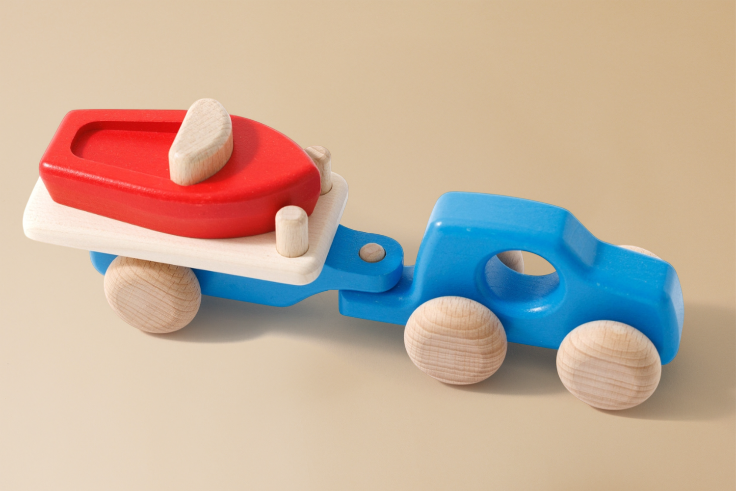 Jouet en bois - Voiture Remorque avec Bâteau Jouet en bois - Voiture Remorque avec Bâteau