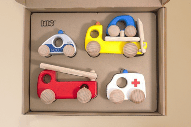 Jouets En Bois - Set de Véhicules d'Urgence