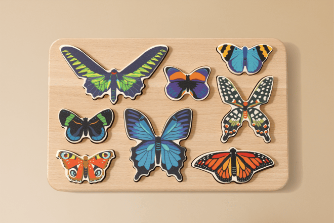 Jouet En Bois - Trieur de formes Papillons du Monde Jouet En Bois - Trieur de formes Papillons du Monde