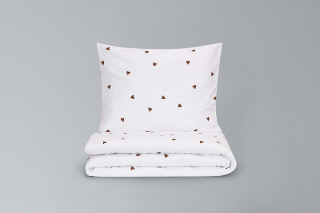 Housse de Couette en Satin de Coton - Petits Coeurs en Chocolat - 140x200