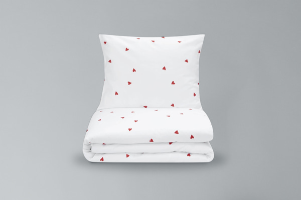 Juego de cama en algodón satinado Corazones de amor 140x200cm