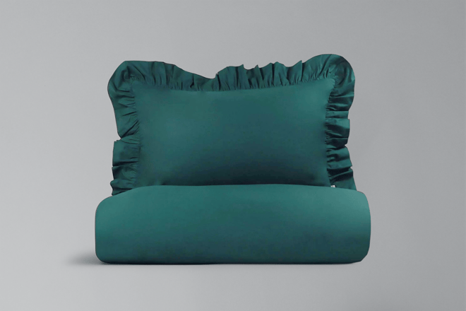 Housse de Couette Vert Foncé à Volants 140x200