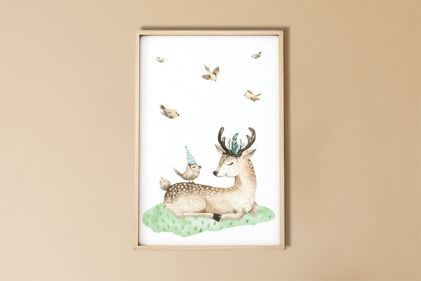 Póster Cervo e Pássaros