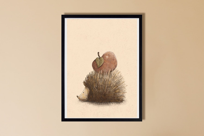 Igel und Apfel Poster