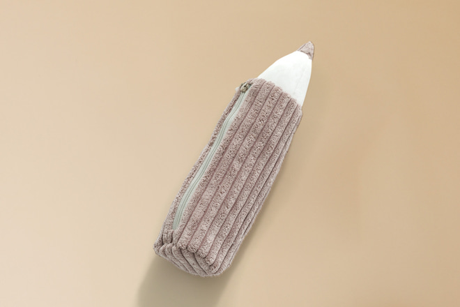 Magenta Grey Corduroy Pencil Case