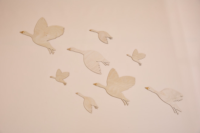 Décoration Murale Ensemble d'oies en bois