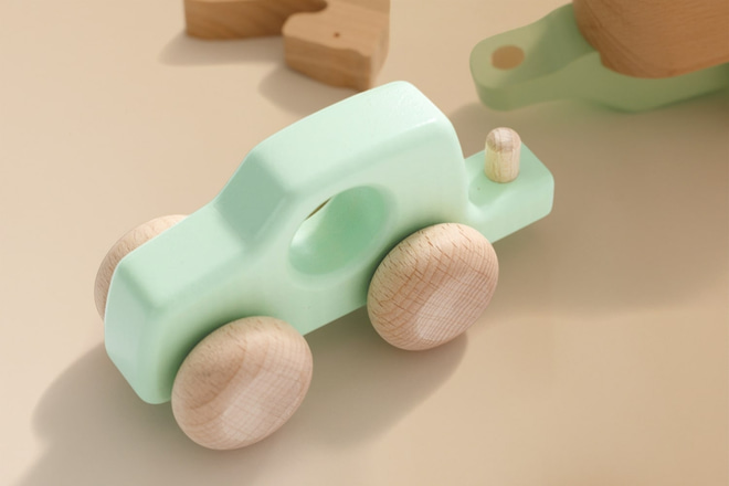 Jouet en bois - Voiture Remorque avec Cheval en bois