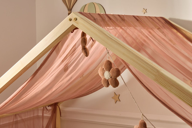 Hausbett-Himmel - Cappuccino aus Tüll - Modell DK