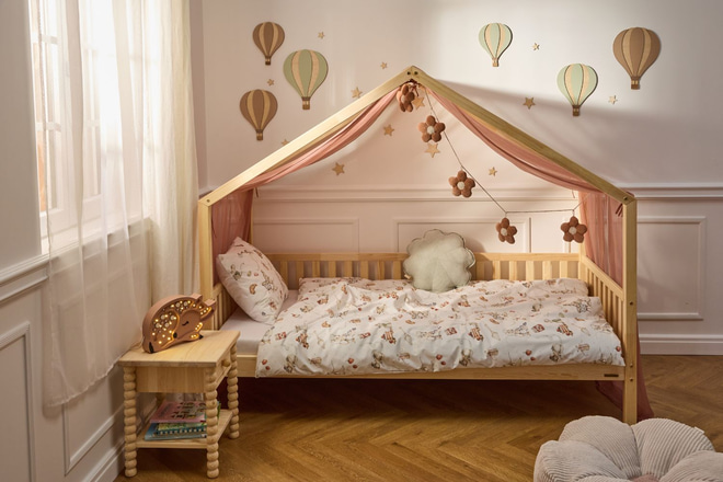 Hausbett-Himmel - Cappuccino aus Tüll - Modell DK