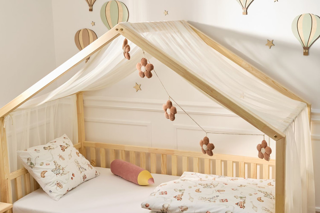 Véu de cama casinha - Cappuccino em Tule - Modelo DK