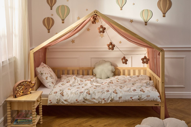 Telo per Letto a Capanna in Tulle - Rosa Antico