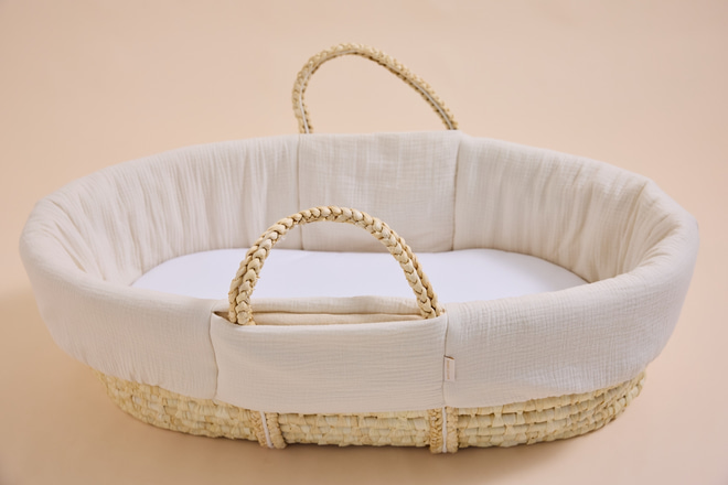 Moses Basket Cover and Fitted Sheet - Beige