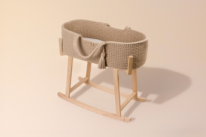 Crochet Moses Basket with Rocking Stand - Mocha