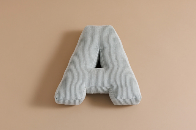 Coussin Lettre A - Velours Côtelé Vert d'eau